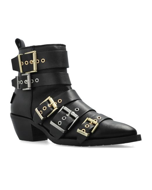 AllSaints Black Triple Buckle Ankle Boots