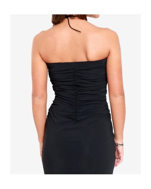 Amazuìn Black Pleated Strapless Dress