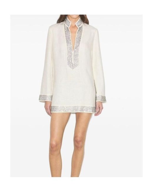 Tory Burch White Embellished Linen Tunic