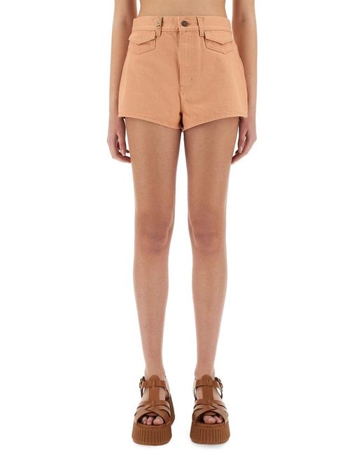 Chloé Natural Chloé High-Waisted Denim Shorts