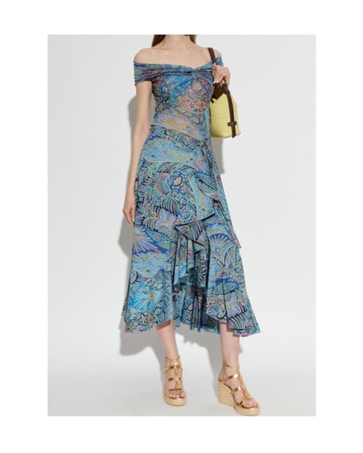 Etro Blue Draped Off-Shoulder Top