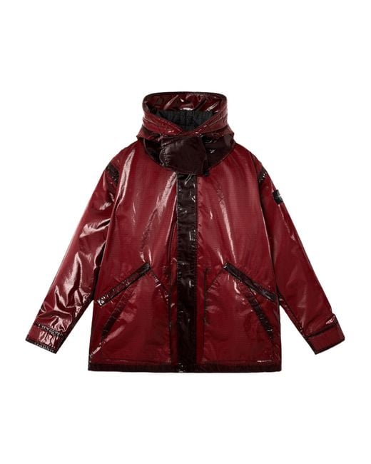 Stone Island Men's Red Uneven Ripstop Prismatico Hooded Parka