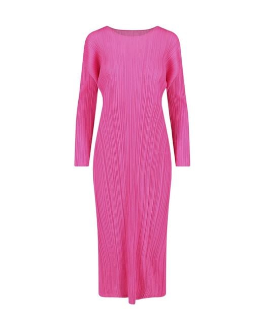 Pleats Please Issey Miyake Pink Pleats Please Issey Miyake Long Sleeve Pleated Dress