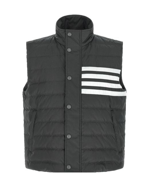 Thom Browne Black Shiny Ripstop Lightweight Down 4-Bar Vest for men