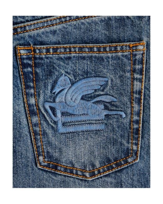 Etro Blue Logo Embroidered Wide-Leg Jeans