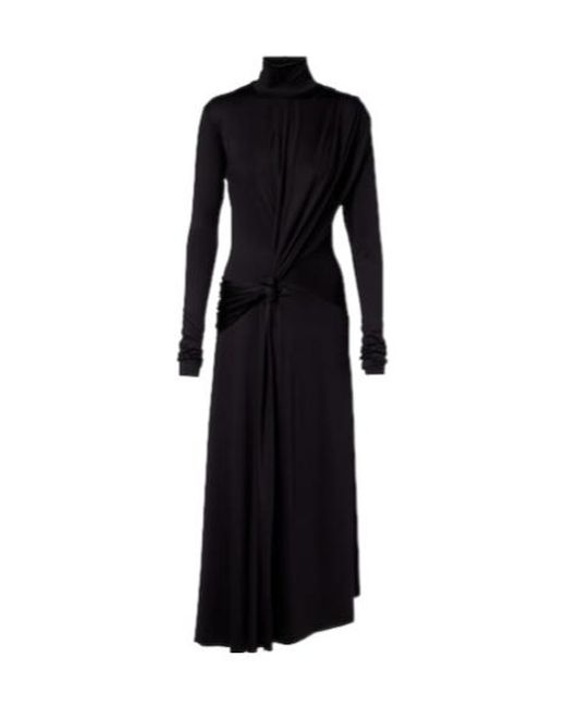Victoria Beckham Black Gathered Turtleneck Midi Dress