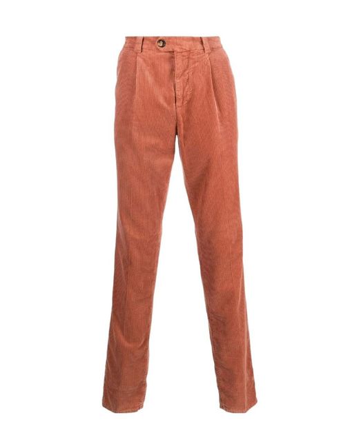 Brunello Cucinelli Orange Cotton-Corduroy Trousers for men