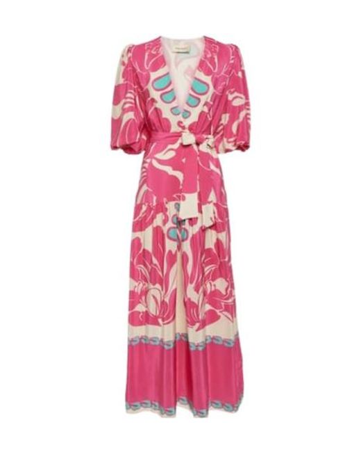 Adriana Degreas Pink Puff-Sleeve Silk Maxi Dress