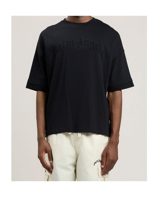 Palm Angels Black Curved Logo Loose Double T-Shirt for men