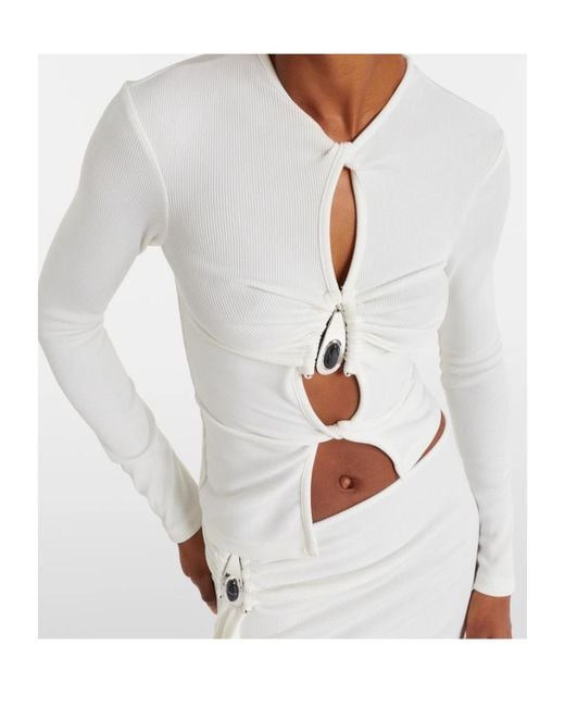 Christopher Esber White Cutout Ribbed-Knit Jersey Top