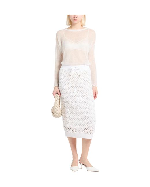 Brunello Cucinelli White Versatile Sequin Knit Midi Skirt