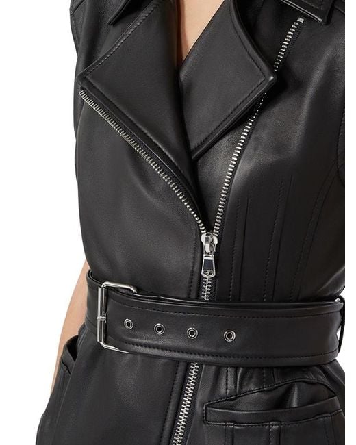 Sportmax Black Belted Sleeveless Leather Jacket