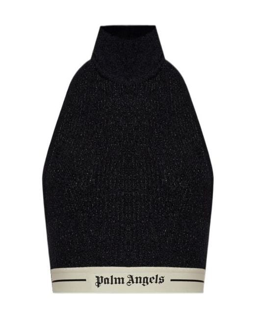 Palm Angels Black Stand Up Collar Knitted Top