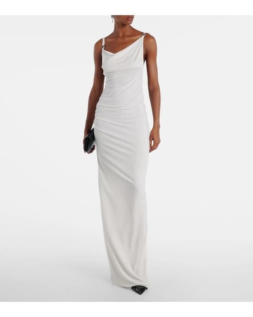 Coperni White Draped Back Knit Super Long Dress