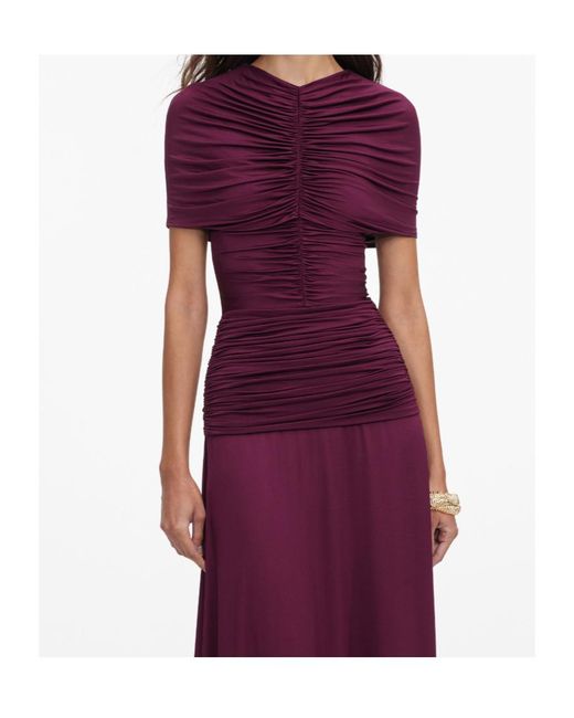 Self-Portrait Purple Ruched Maxi Dress