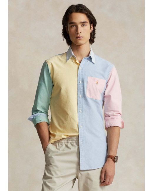 Polo Ralph Lauren Blue Logo Embroidered Colourblock Shirt for men