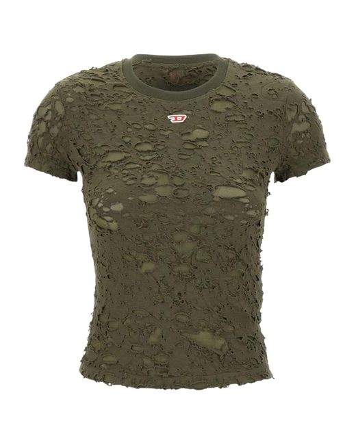 DIESEL Green T-Uncutie-Long-P2 Distressed T-Shirt