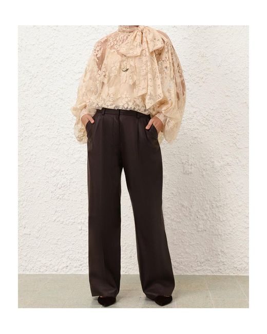 Zimmermann Brown Illustration Wide-Leg Leather Pants
