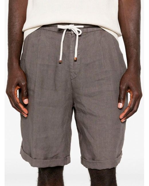 Brunello Cucinelli Black Pleated Drawstring Shorts for men