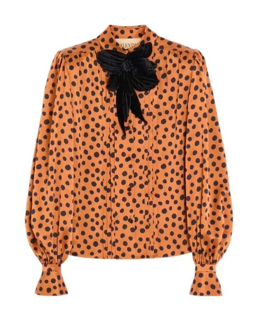 Valentino Orange Crepe Satin Shirt With Plus De Pois Dalmata Print