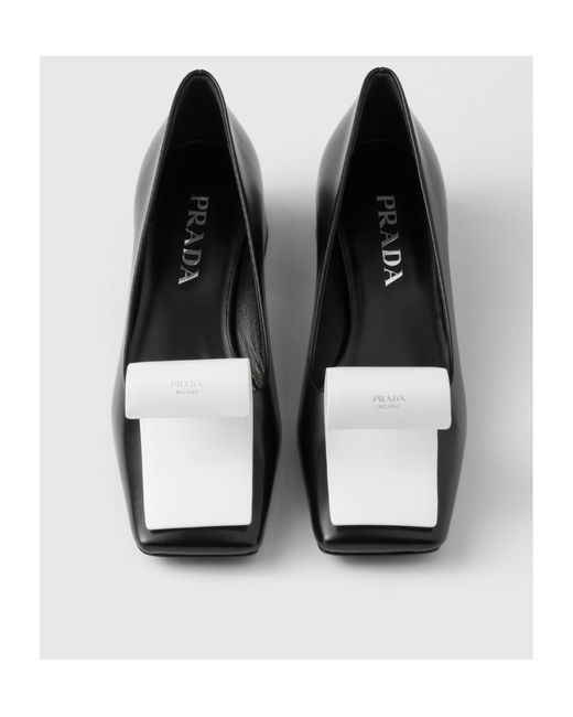 Prada Two-Toned Square-Toe Pumps in Black | Lyst