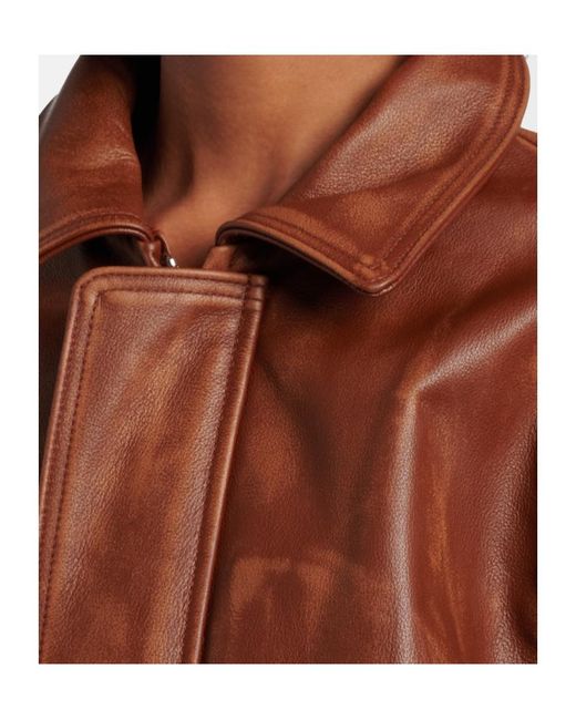 JACQUES WEI Brown Long-Sleeved Leather Jacket