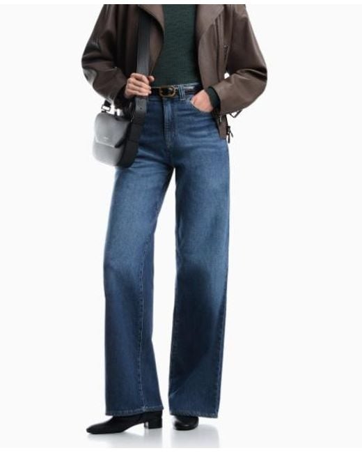 Emporio Armani Blue 5-Pocket Pants High-Waisted Wide-Leg Denim With A Used Look