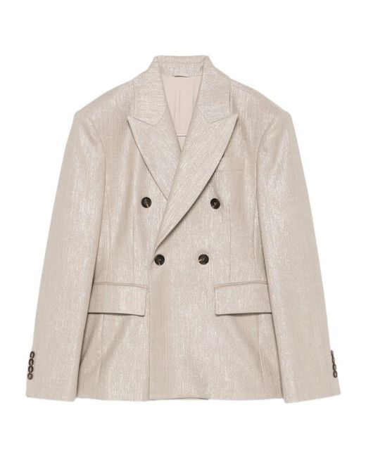 Brunello Cucinelli Natural Double-Breasted Long Sleeved Blazer