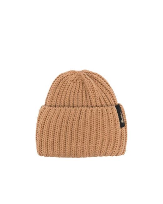 Borsalino Brown Logo-Patch Ribbed Virgin Wool Beanie
