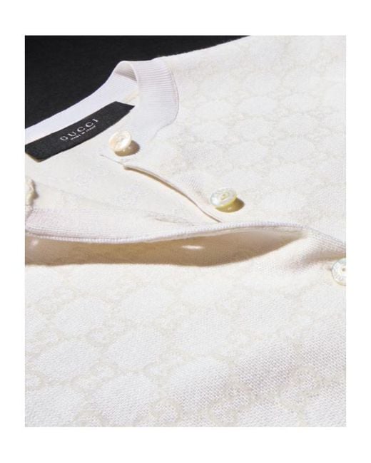 Gucci White Gg Fine Cotton Viscose Jacquard Cardigan