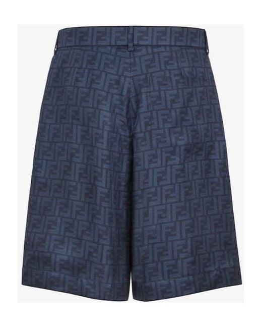 Fendi Blue Ff Jacquard Bermuda Shorts for men