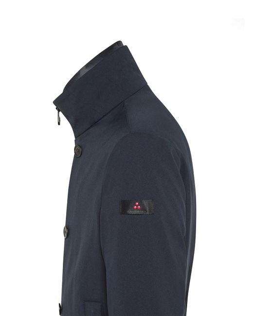 Peuterey Blue Detachable-Bib Double-Breasted Coat for men