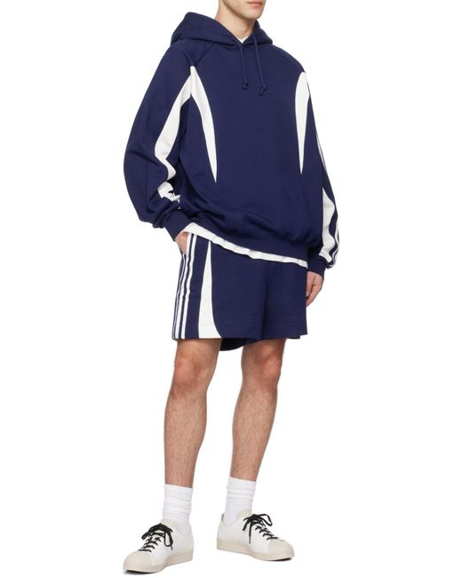 Y-3 Blue Hooded Colour-Block Sweatshirt for men