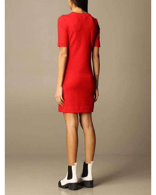 Moschino Red Logo Printed T-Shirt Dress