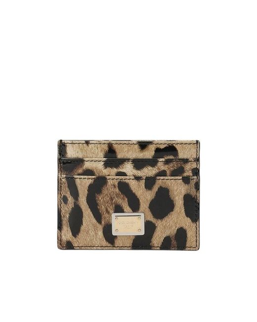 Dolce & Gabbana Natural Leopard-Printed Logo Plaque Cardholder