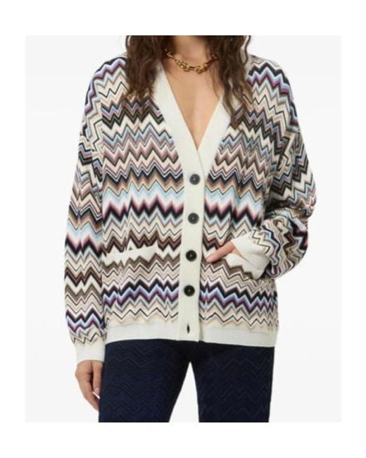 Missoni White Zigzag-Knit V-Neck Cardigan