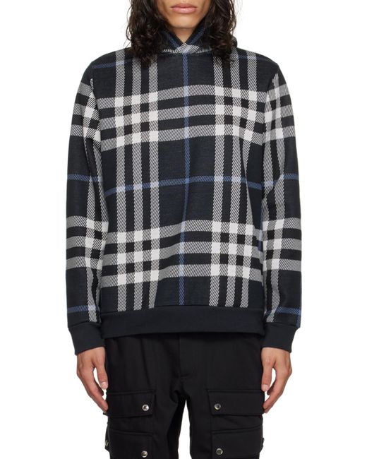 Burberry Blue Check-Pattern Straight-Hem Hoodie for men