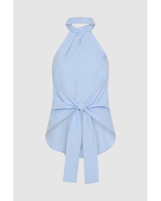 St. Agni Blue Halter Tie-Back Top