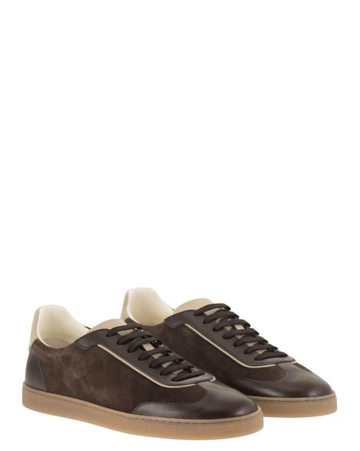 Brunello Cucinelli Brown Panelled Leather Sneakers for men