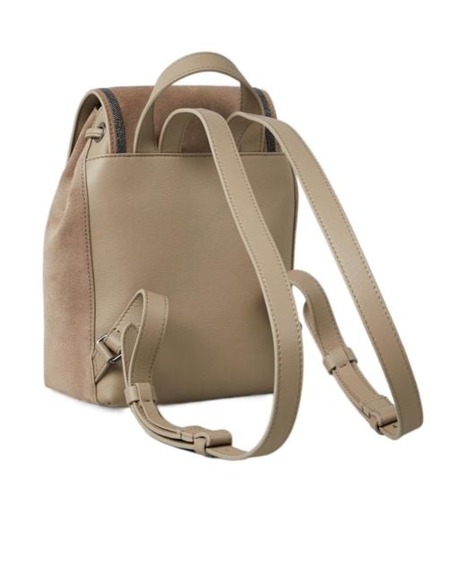 Brunello Cucinelli Natural Logo Embossed Drawstring Backpack