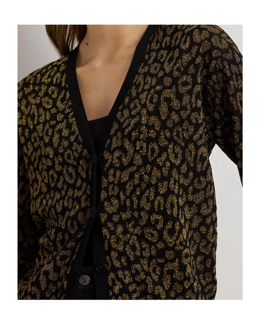 Ralph Lauren Black Animal-Patterned V-Neck Cardigan