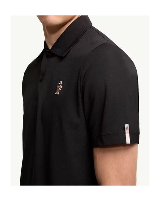 Moncler Black Grenoble Logo-Patch Short-Sleeved Polo Shirt for men