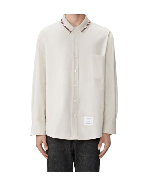 Thom Browne White Rwb Striped Curved Hem Shirt for men
