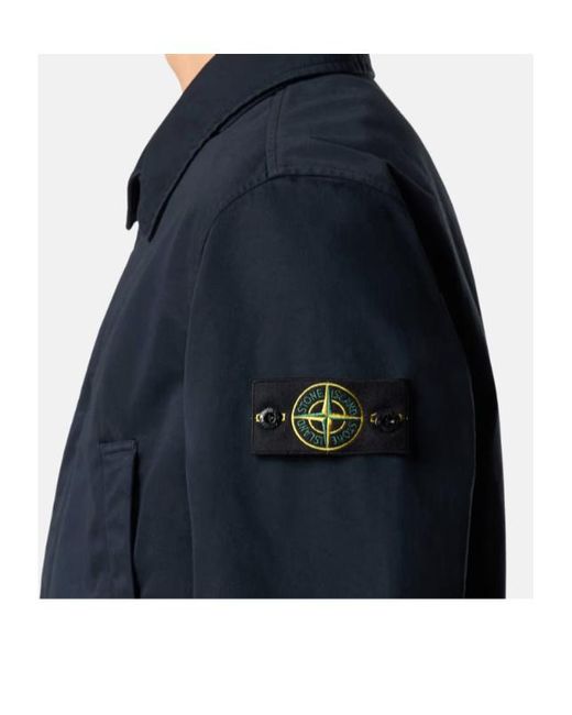 Stone Island Blue Compass-Badge Button-Up Coat for men