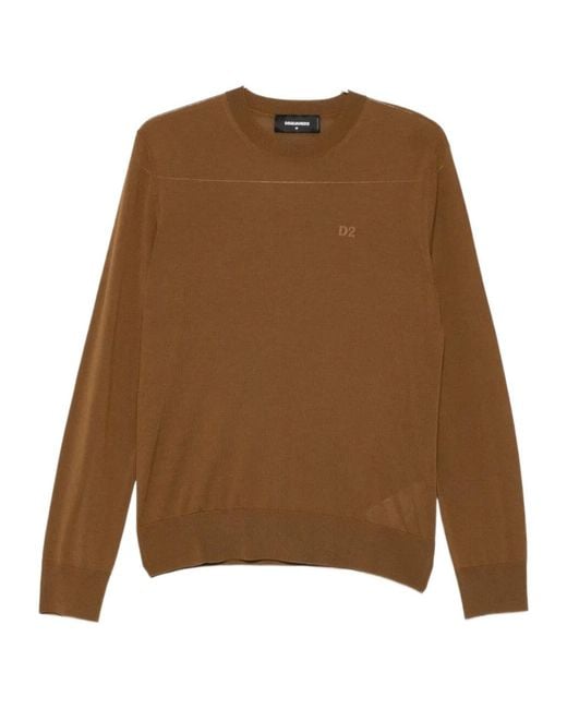 DSquared² Brown D2 Logo-Embroidered Wool Top for men