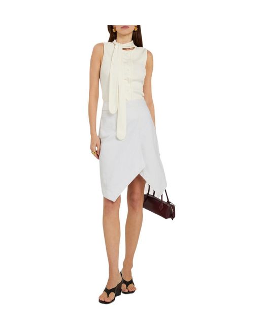 Lemaire White Asymmetric Denim Mini Skirt