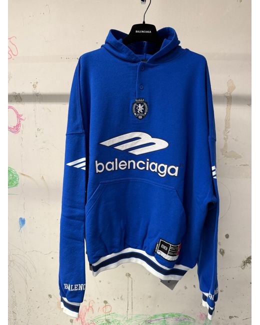 Balenciaga Blue Logo Patch Hooded Sweatshirt for men