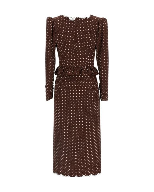 Alessandra Rich Brown Polka Dot Lace-Panel Midi Dress