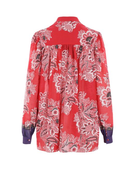 Etro Red Floral-Printed Long-Sleeved Blouse