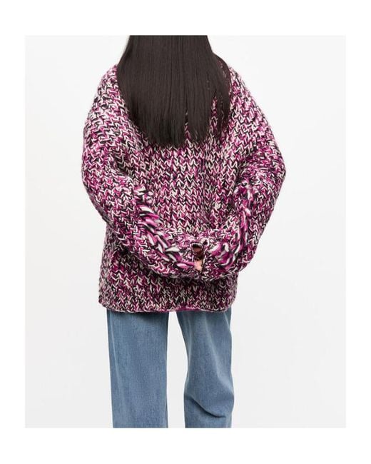 Ganni Purple Fringe Handknit Cardigan